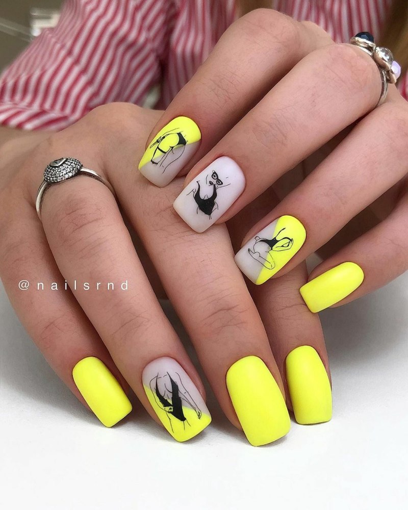 Яркий желтый маникюр