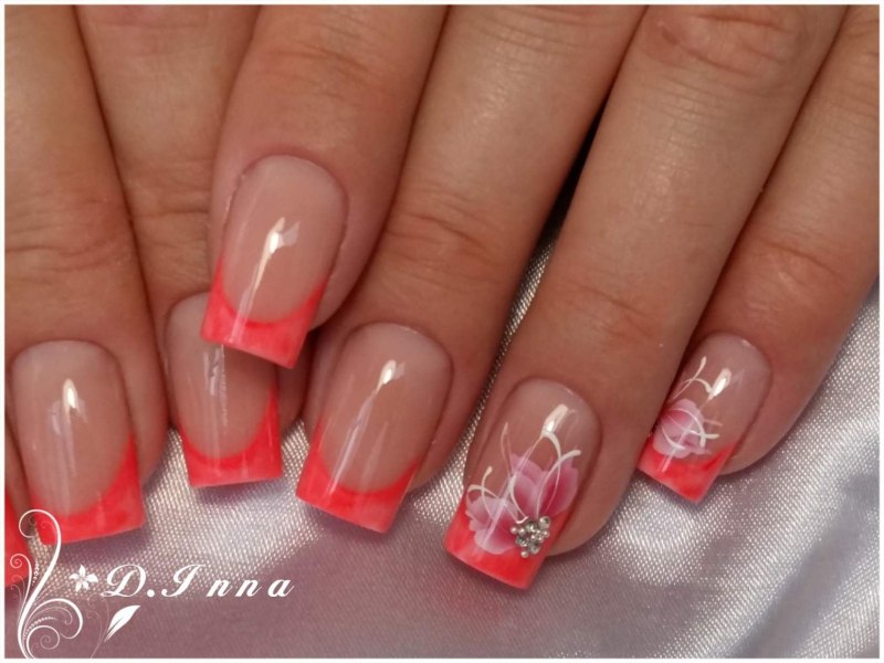 Маникюр френч цветной коралловый