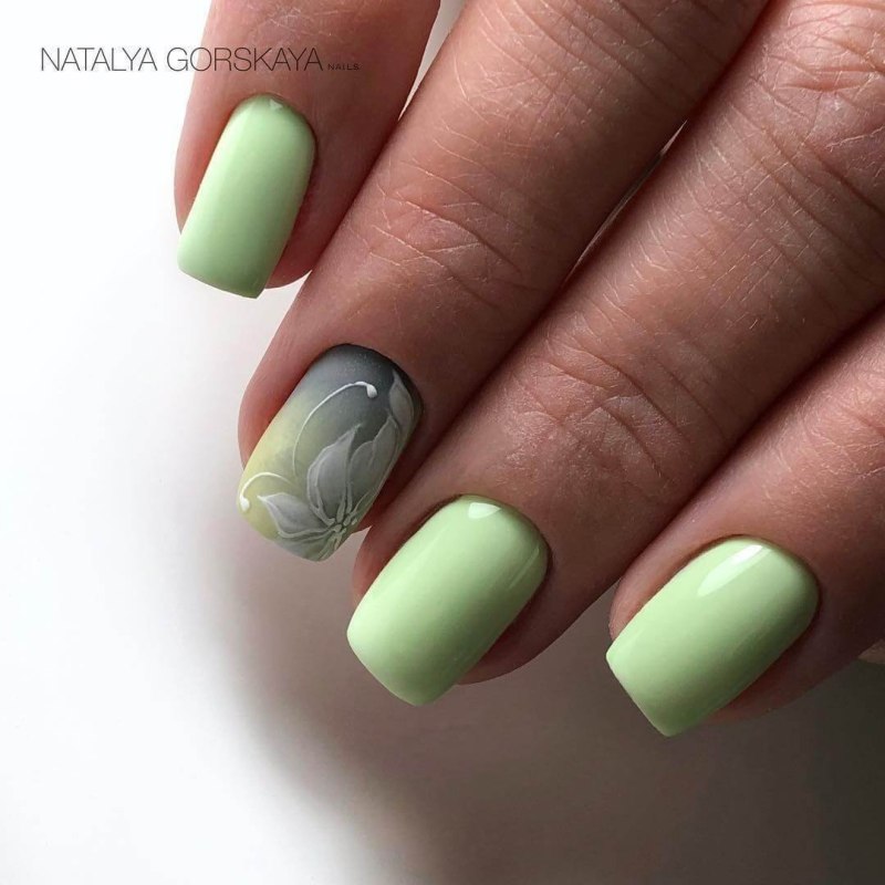 Маникюр на короткие ногти зеленые тона