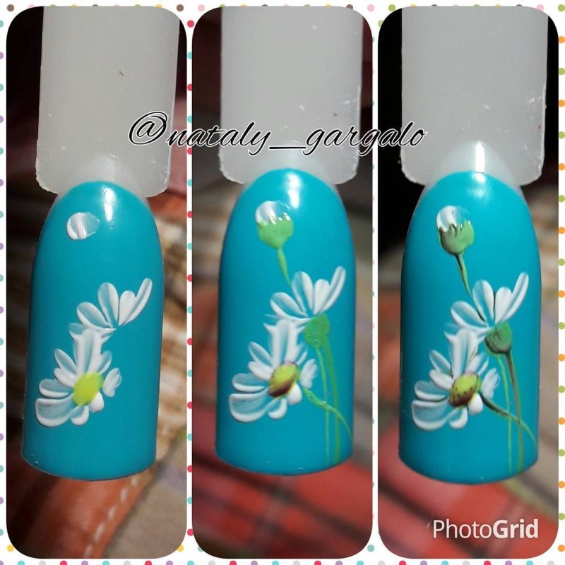 Рисунок ромашки на ногтях