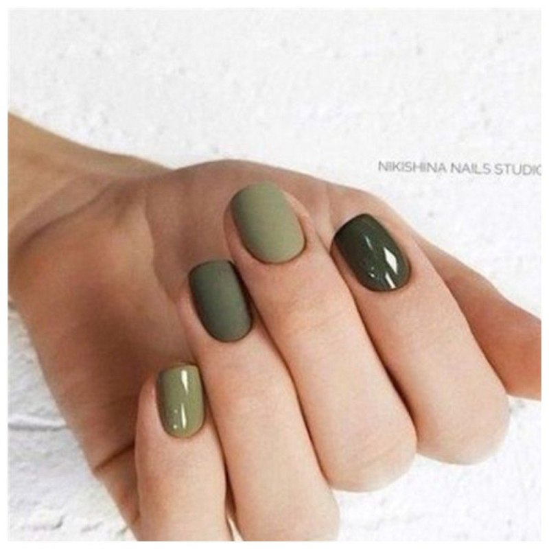 Маникюр на короткие ногти зеленые тона