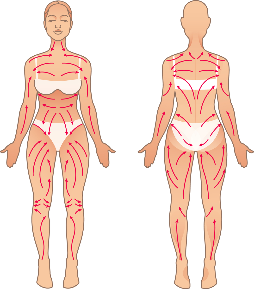 Техники массажа тела. Массаж лимфы тела схема. Лимфа массаж схема. Лимфодренажный массаж тела щеткой схема. Массажные линии тела лимфа.