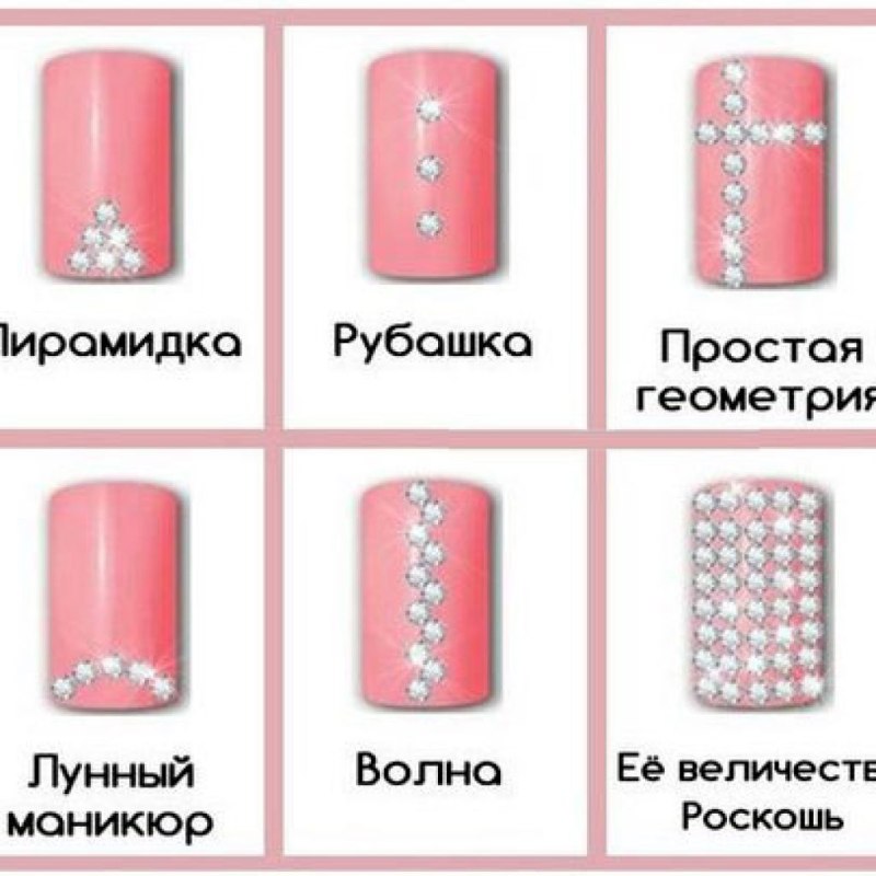 Ногти с рисунком и стразами